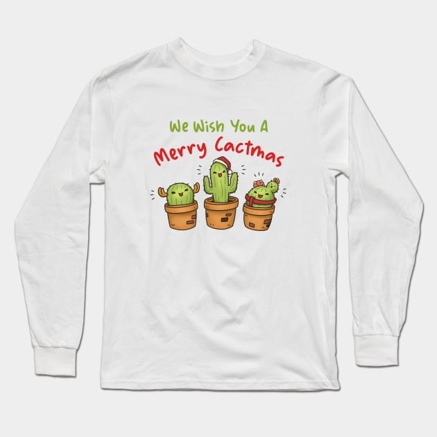 We Wish You A Merry Cactmas Christmas Cactus Long Sleeve T-Shirt by Takeda_Art